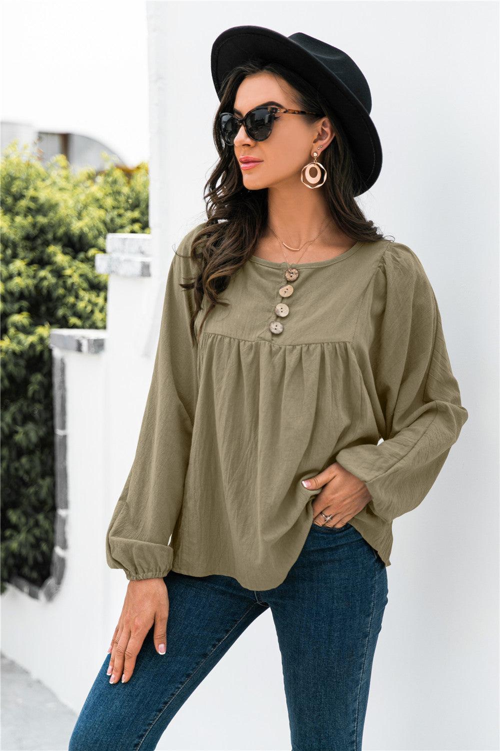 Button Up Balloon Sleeve Blouse  Comfortable And Confident Luxury – Bianca  Nior