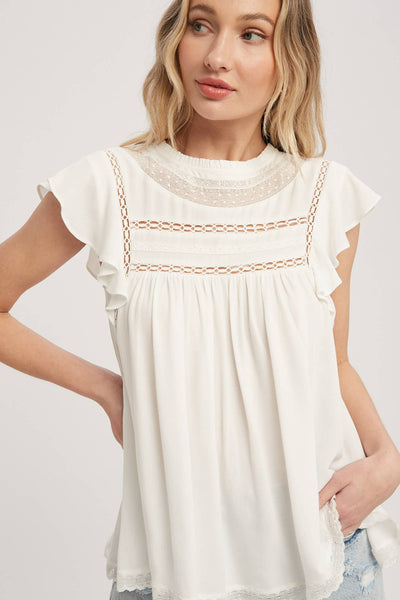 LACE TRIM BABYDOLL PEASANT TOP