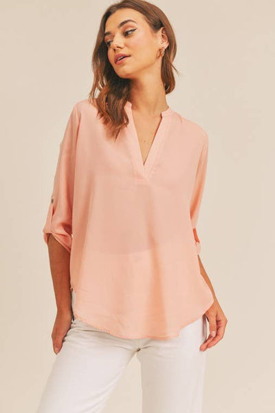 V Neck button sleeve blouse