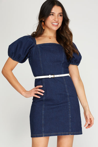 DENIM FOR DAYS PUFF SLEEVE DENIM DRESS