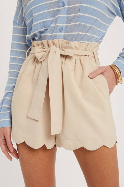 SCALLOP HEM HIGH-WAISTED SHORTS