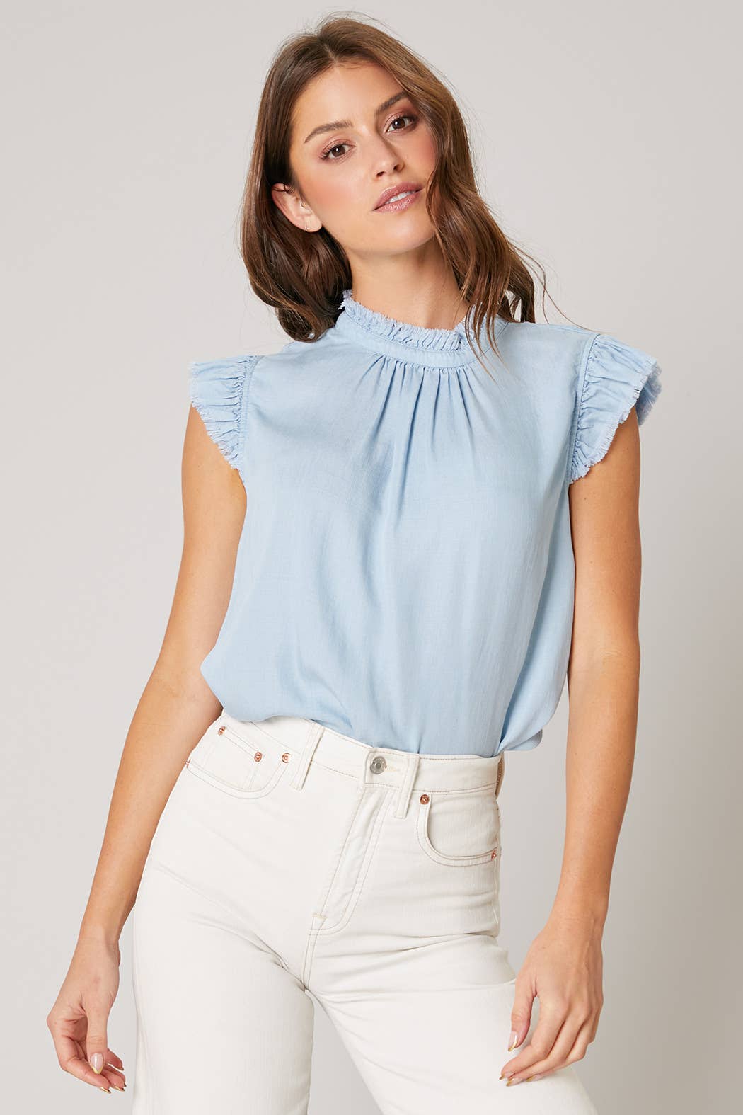 Emily Pleated Chambray Top