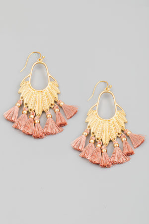 Leaf Fan Tassel Drop Earrings