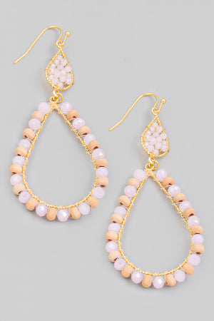 Stone Beaded Teardrop Cutout Earrings