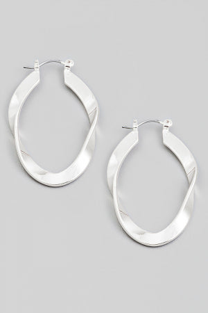 Flat Oval Twist Latch Hoop Earrings