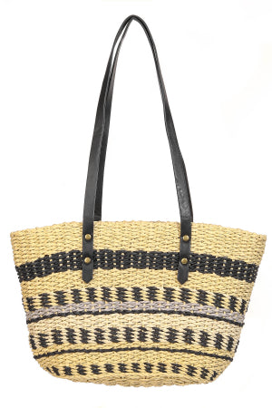 Straw Braided Striped Tote Bag