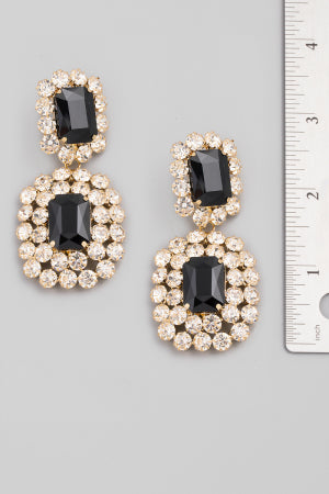 Black Gem Rhinestone Dangle Earrings