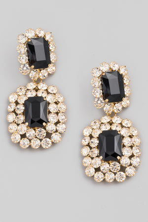 Black Gem Rhinestone Dangle Earrings