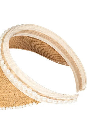 Pearl Beaded Straw Visor