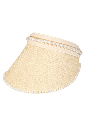 Pearl Beaded Straw Visor