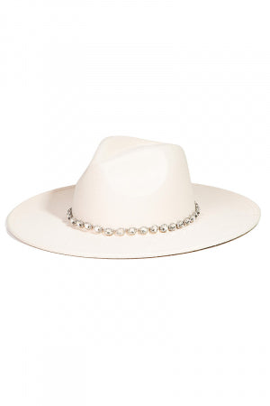 Crystal Rhinestone Strap Fedora Hat