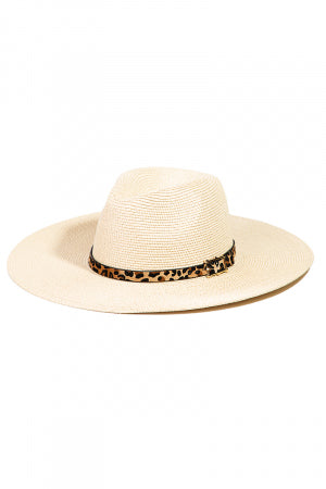 Straw Leopard Strap Floppy Sun Hat