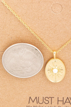 Oval Moon Disc Pendant Necklace