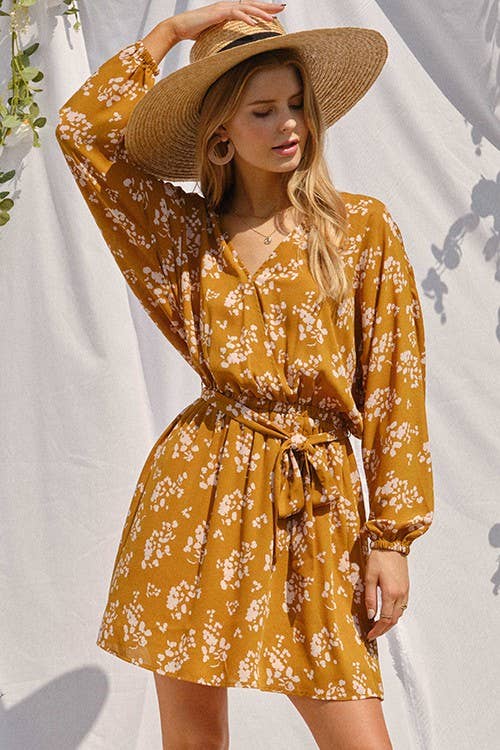 Bianca Sunny Approach Boho Abstract Print V Neck Tie Dress