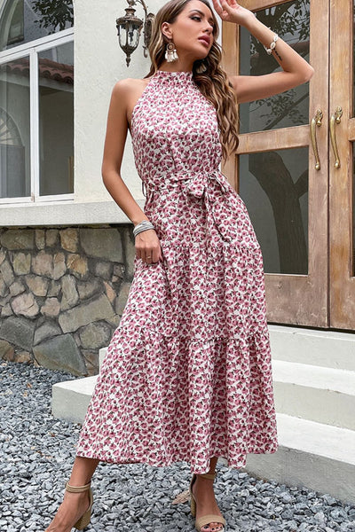 Floral Tie-Waist Tiered Dress