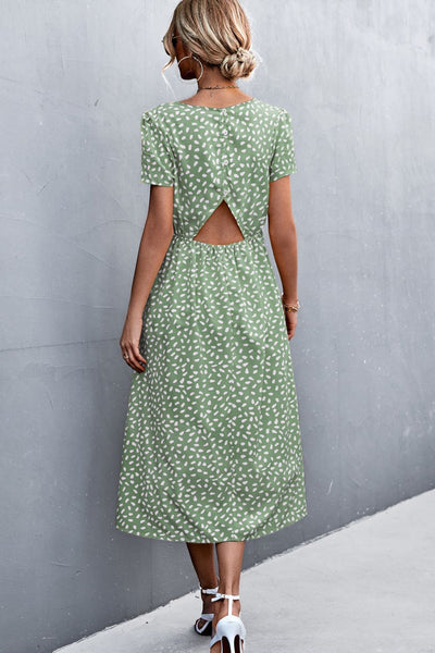 Printed Slit Cutout Midi Dress (Belt Not Included)